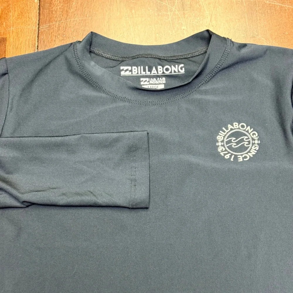 Billabong Rash Guard Kids‎ Large Black Long Sleeve UV Protection Sun Swim Shirt